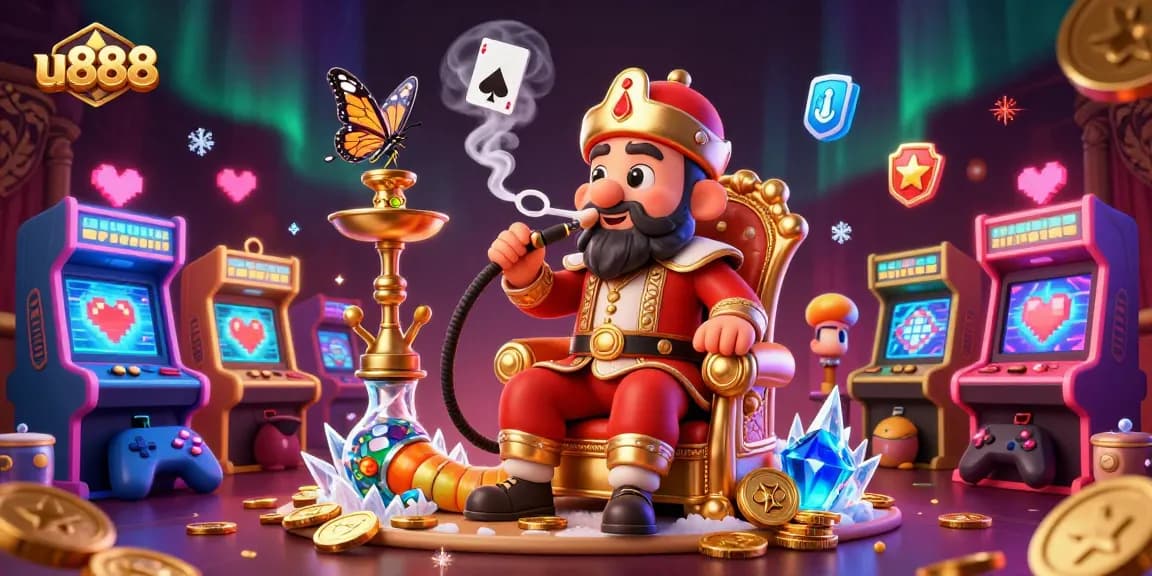 Play thrilling games at u888 with an illustrated scene brimming with excitement and dynamic casino elements.