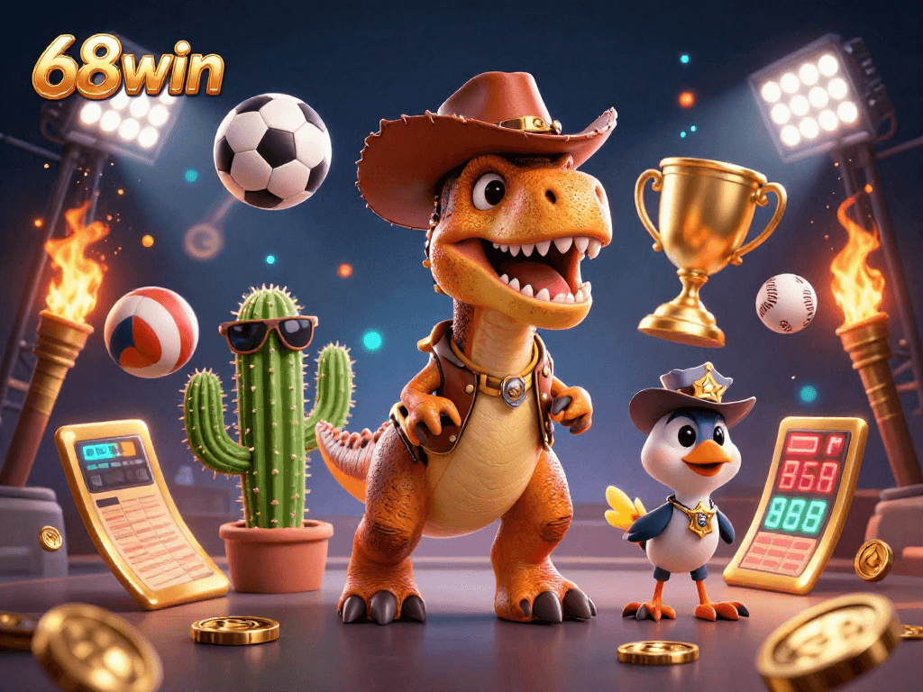 Experience thrilling action at 68win with vibrant casino-themed 3D illustration showcasing adventure.