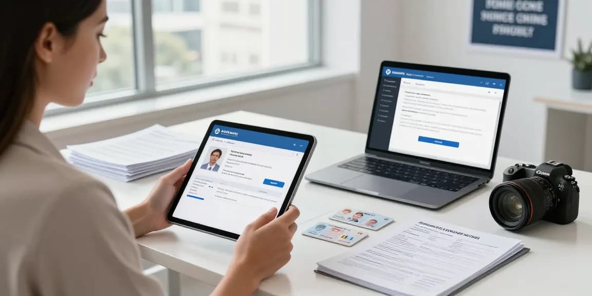 Kaufen Sie den deutschen Personalausweis online mit sicherer Dokumentenverifizierung in einem professionellen Bürosetting.