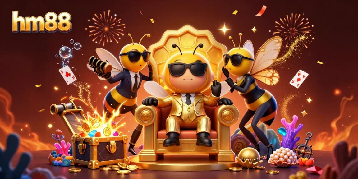 Celebrate winnings at hm88 with an exciting 3D casino illustration showcasing vibrant gambling elements.