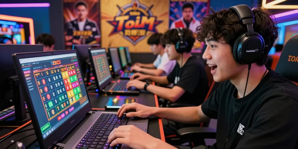 Toto taruhan online dengan pemain terlibat dalam permainan, menampilkan antusiasme dan atmosfer meriah.