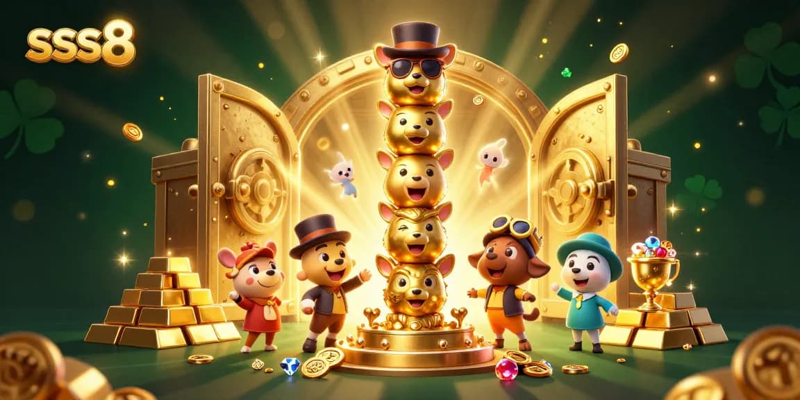 Experience thrilling action at sss8 with a dynamic casino scene featuring gold treasures and animated characters.