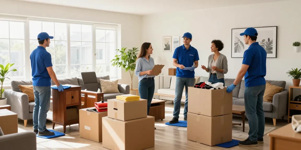Entrümpelung München: Professionelles Team bei der Haushaltsentrümpelung in einem hellen Wohnzimmer.