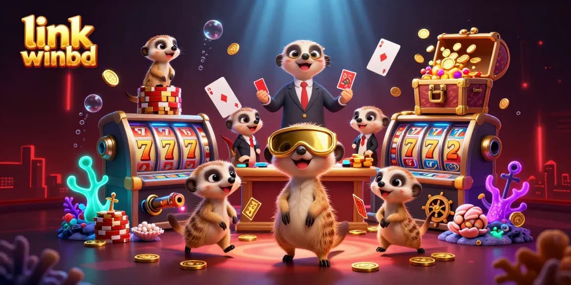WinBD: Enjoy exciting casino adventures with our meerkat team in a vibrant, bustling scene.