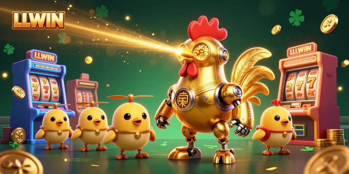 LLWIN offers engaging gameplay with a 3D golden rooster robot and vibrant slot machines.