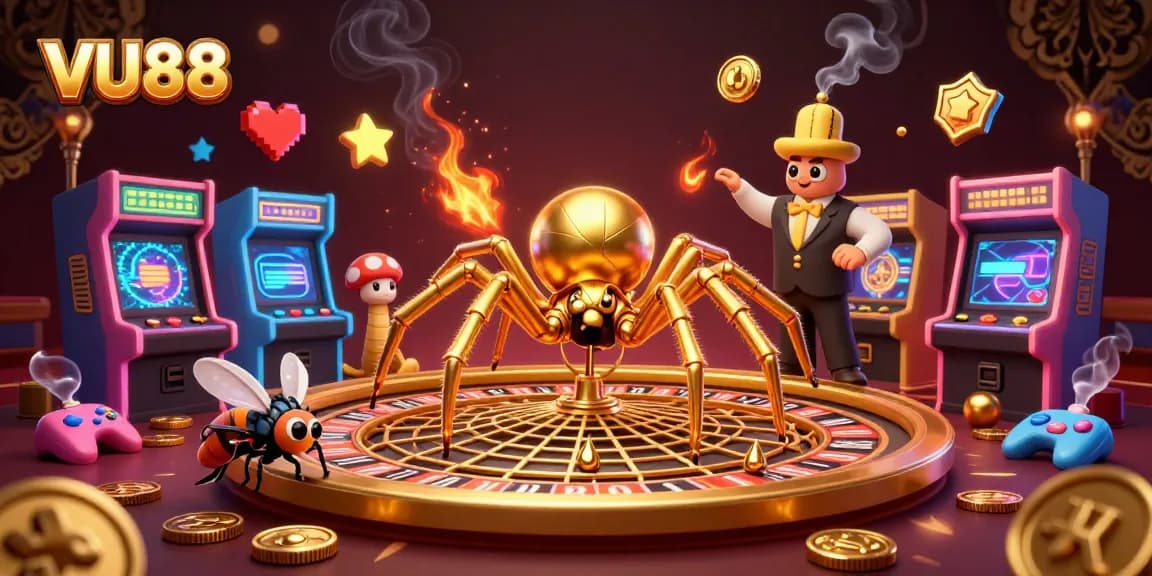 Experience VU88's thrilling roulette game with a golden spider and a centipede croupier.