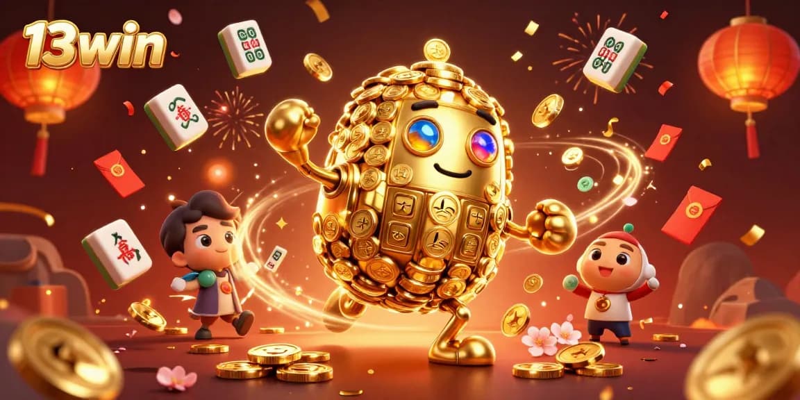 Engage with 13win's dynamic gaming experience featuring golden golems and casino elements.