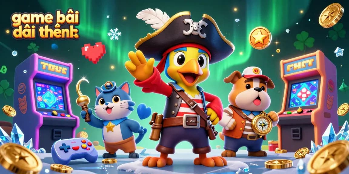 A thrilling game bài đổi thưởng scene with pirate characters and colorful arcade elements for entertainment.