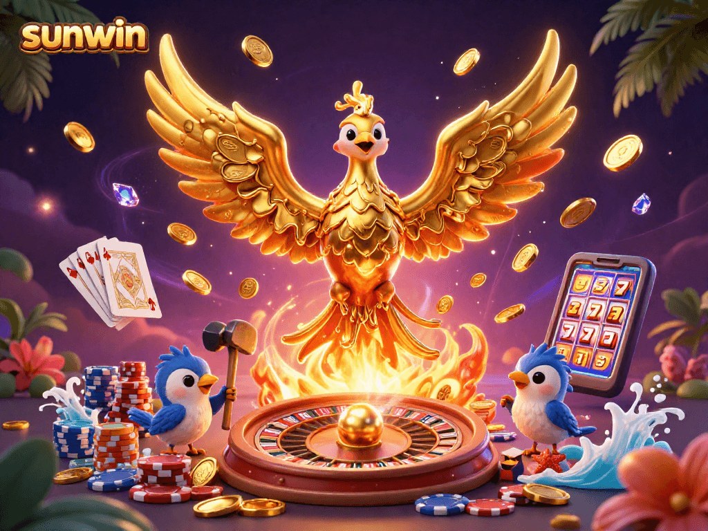 Experience winning moments with sunwin's vibrant golden phoenix and casino elements.