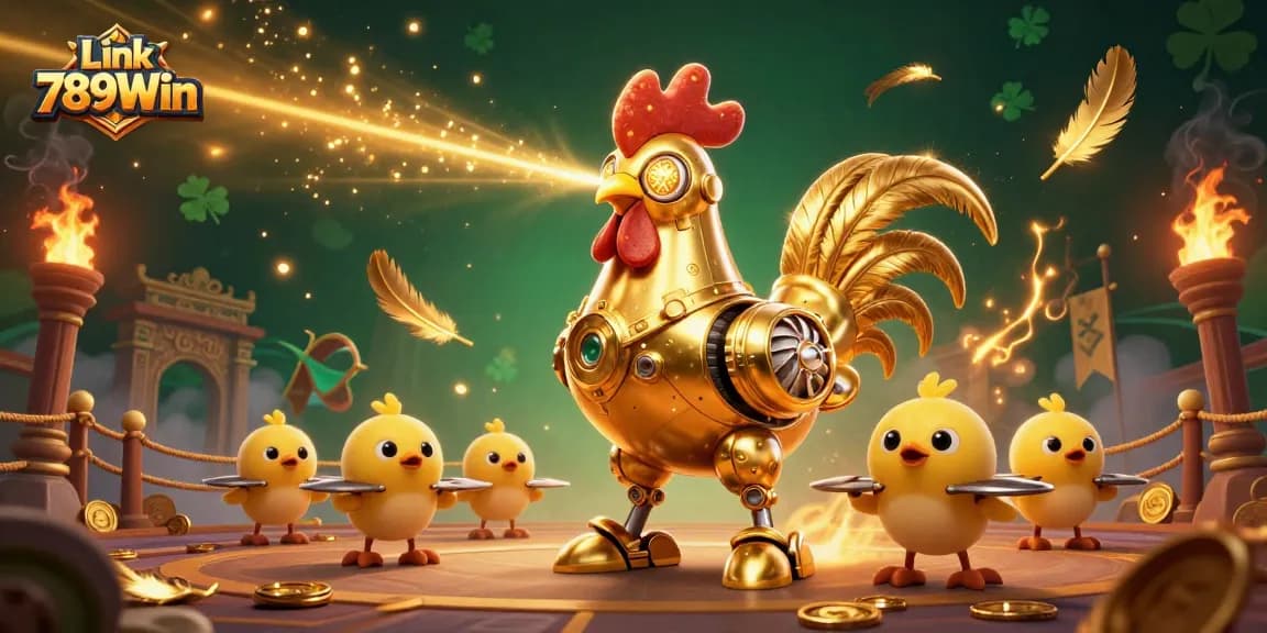 Engage in thrilling gameplay at Link 789Win, featuring dynamic golden rooster and baby chick drones.
