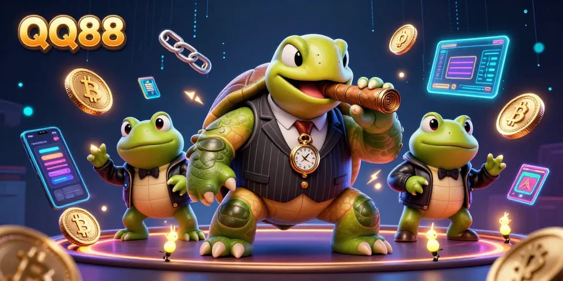 Experience the thrill of QQ88 with vibrant 3D casino characters in an engaging online gambling scene.