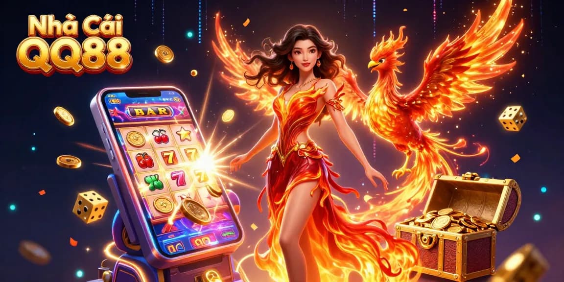 Engage with Nhà Cái QQ88's vibrant casino universe, showcasing dynamic gaming elements and immersive scenes.