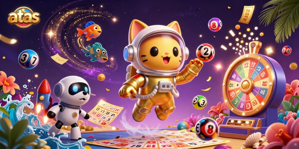 Engage in the thrilling world of atas casino gaming with vibrant lottery elements and a dynamic scene.