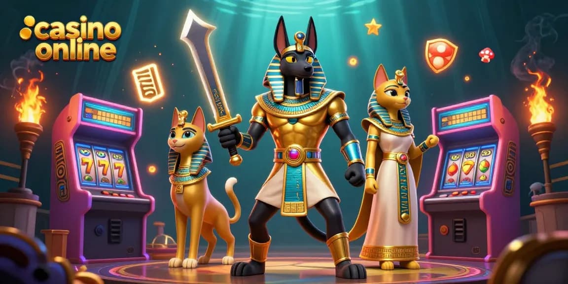 Experience thrilling gameplay at a casino online with Egyptian warriors and vibrant gaming elements.