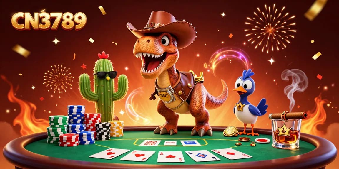 Engage in poker action with CN3789, featured in a vibrant 3D illustration with characters and chips.