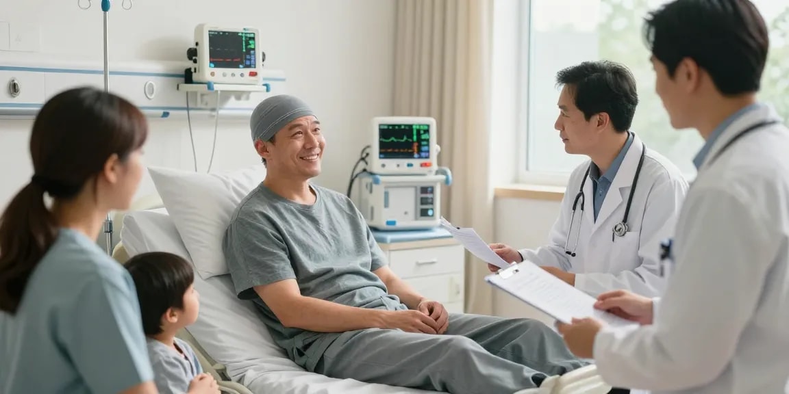 Heino Ferch Krebserkrankung: Heino discussing his cancer experience with supportive medical team in a hospital.
