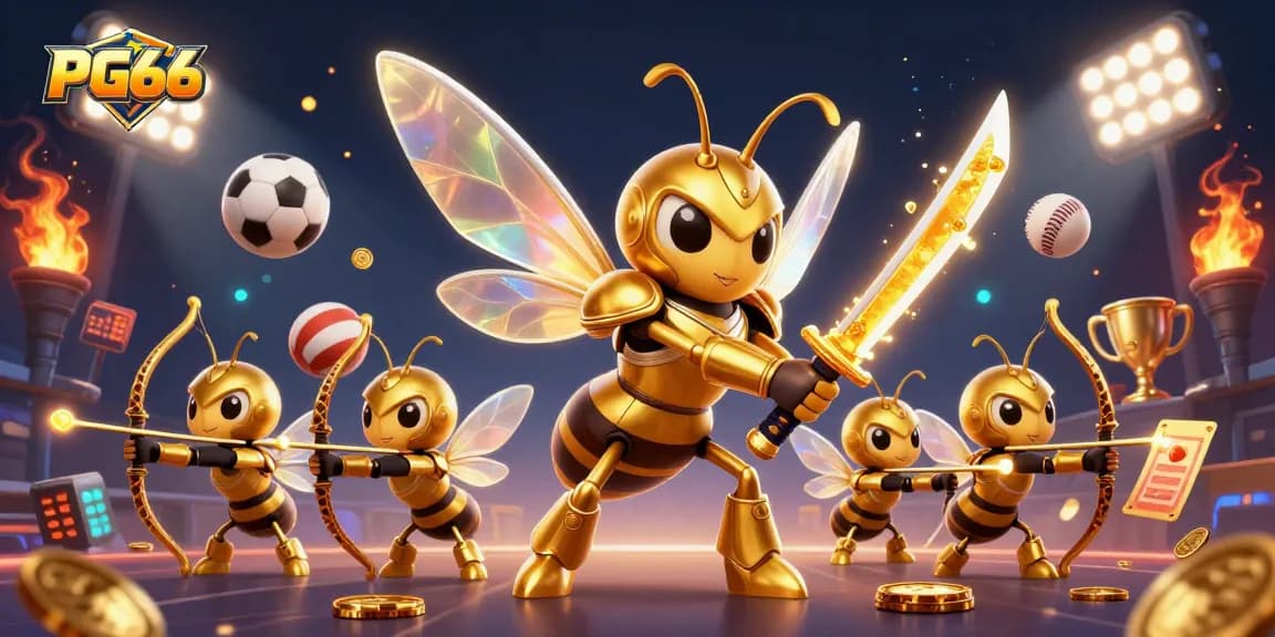 Engage with PG66 as the giant golden hornet samurai dominates the vibrant casino scene.