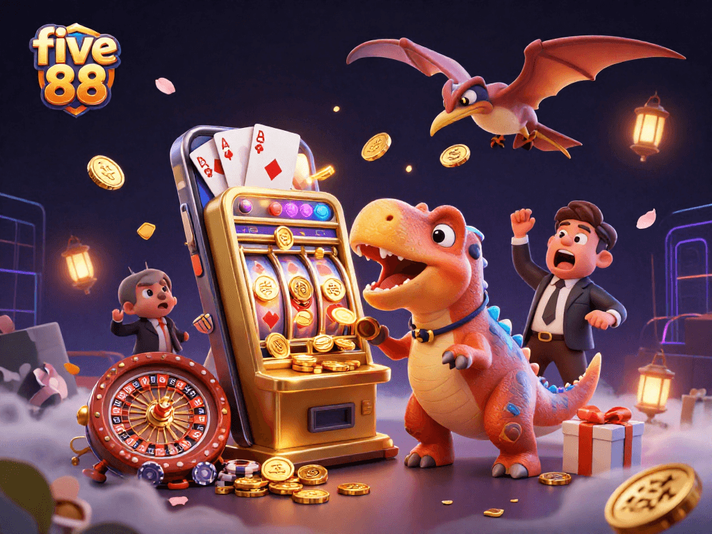 Catch the thrilling action at five 88 with a cartoon pachycephalosaurus winning jackpot coins!