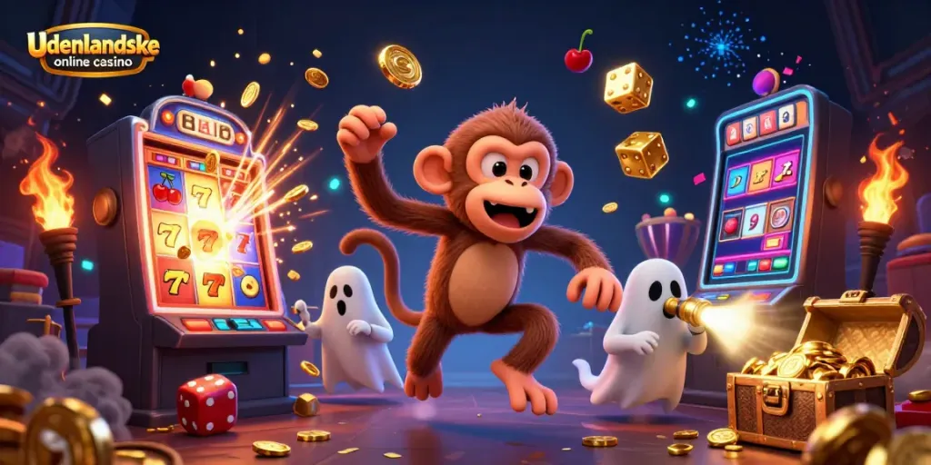Experience the excitement of udenlandske online casino with magical visuals of a poltergeist monkey and ghost-hunter puppy.