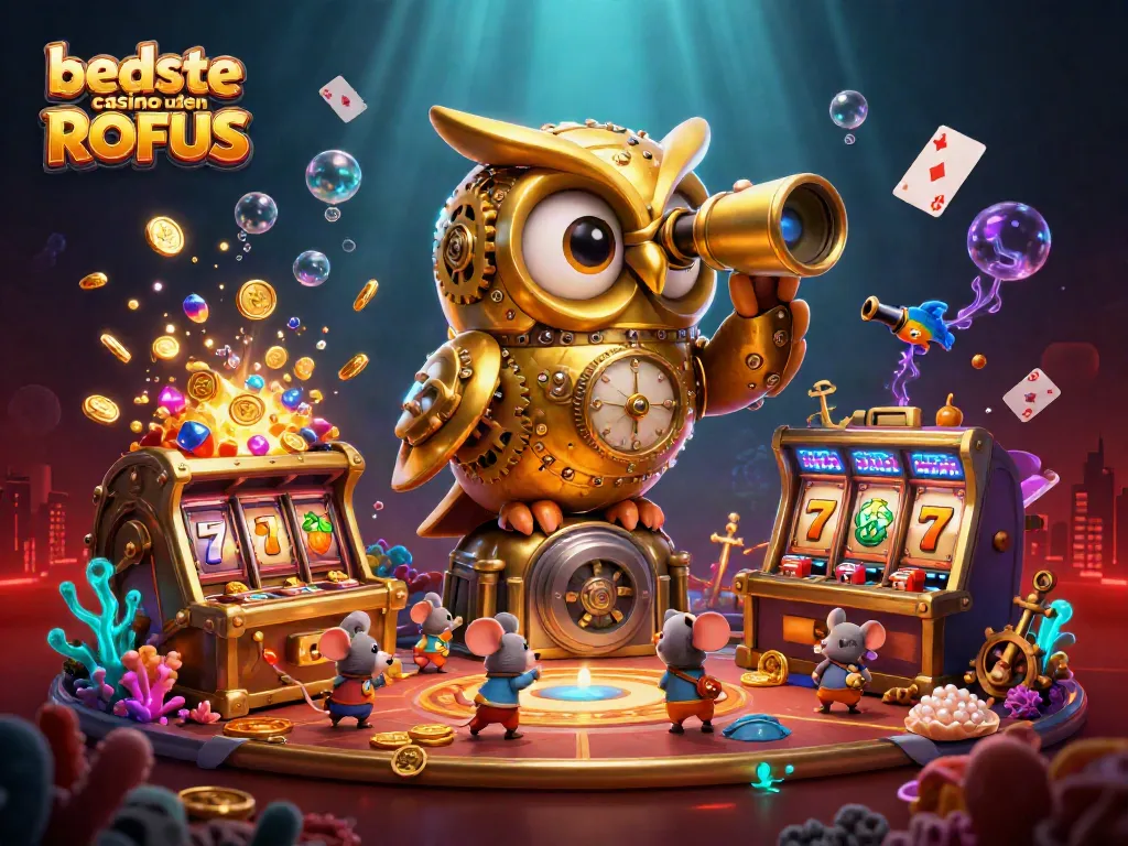 Experience the thrill at bedste casino uden ROFUS, with vibrant cartoon characters and rich casino elements.