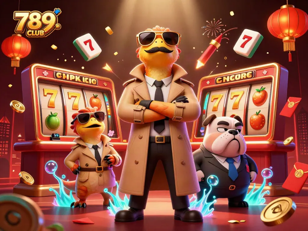 Join 789CLUB casino fun with raptors disguised for VIP access amidst jackpot reels and vibrant elements.