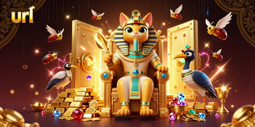 Experience winning strategies with this vibrant Pharaoh-themed casino url illustration.