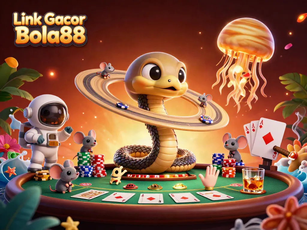 Engage with the thrilling gaming atmosphere of Link Gacor Bola88, featuring astronauts betting on Saturn's rings.