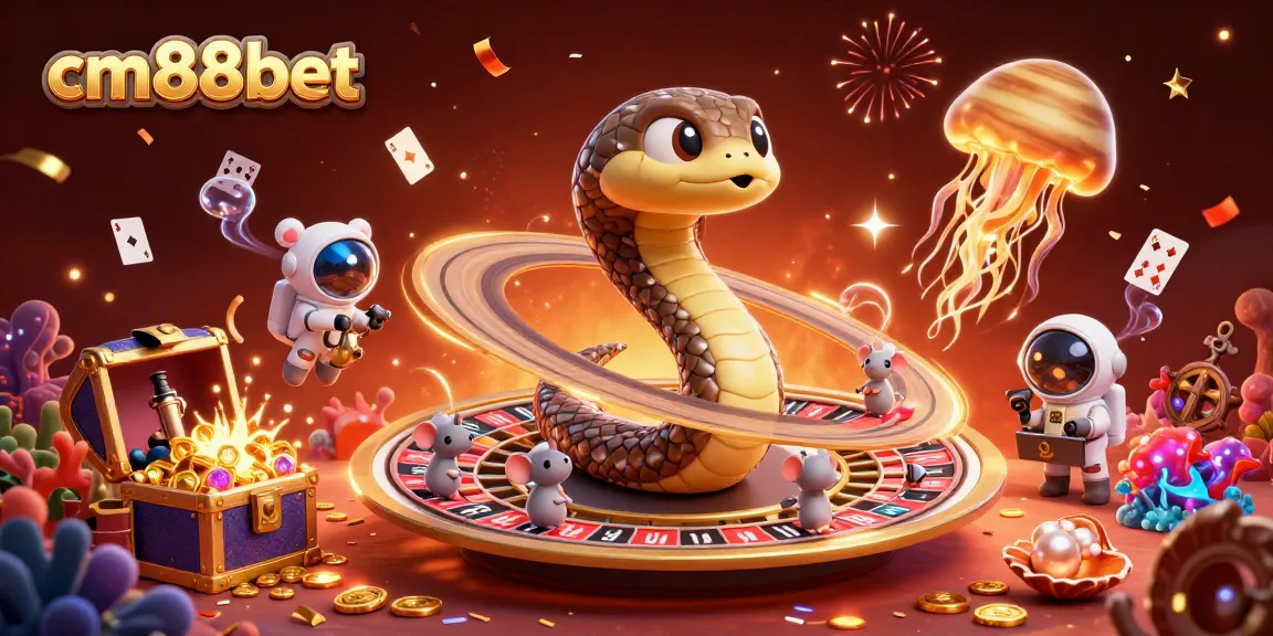 Experience the thrill of cm88bet with astronaut mice betting on a roulette wheel in space.