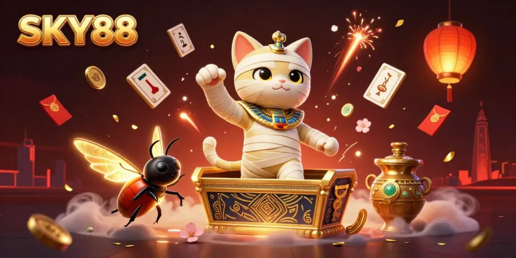 Experience winning thrills with SKY88 in this dynamic casino scene featuring mythical elements and vibrant visuals.