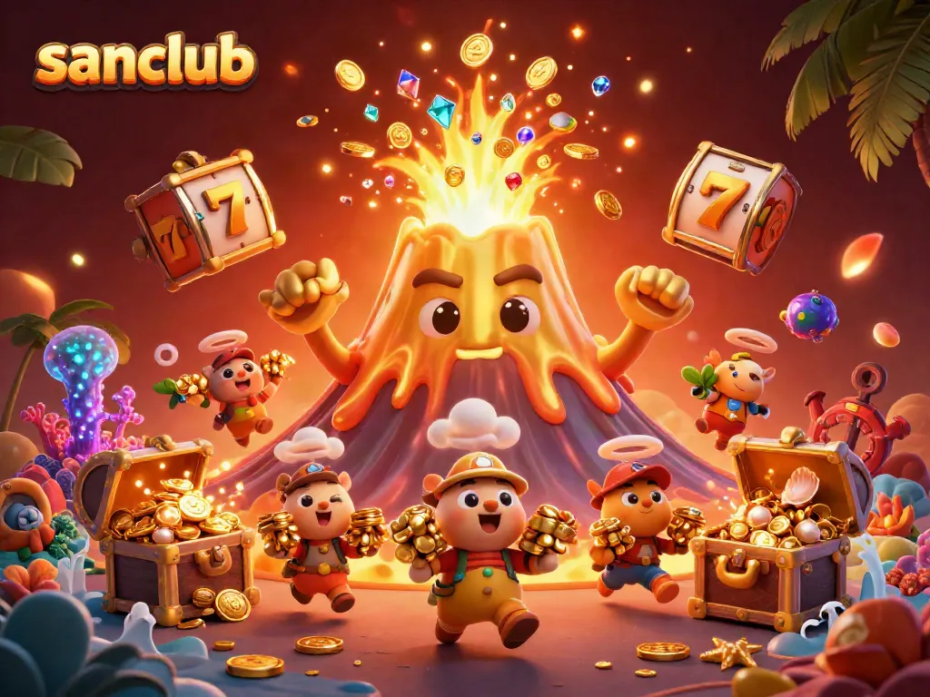 Win big at sanclub with a thrilling scene of a golden volcano erupting coins and lucky symbols!