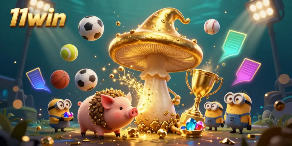 Engage with 11win's magical betting world featuring vibrant characters and dynamic sports elements