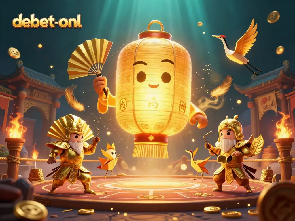 Engage with debet-onl's vibrant casino atmosphere featuring a golden lantern spirit and dynamic gaming elements.