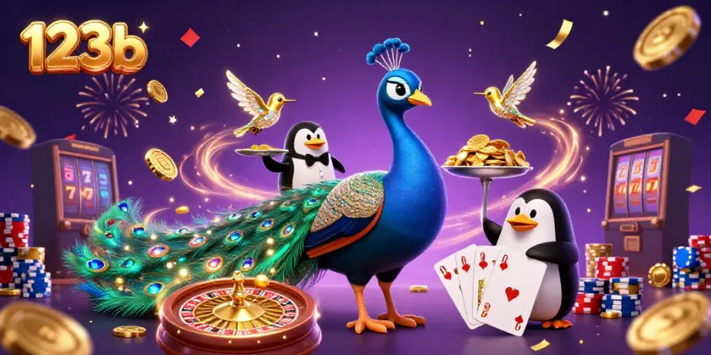 Play and win with 123b in this vibrant casino scene featuring stunning characters and game elements.