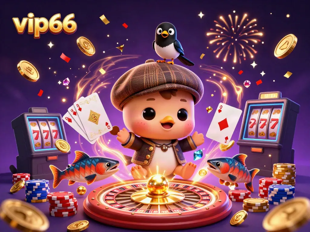 Engage in thrilling gambling action with vip66 featuring fun characters and vibrant casino elements.