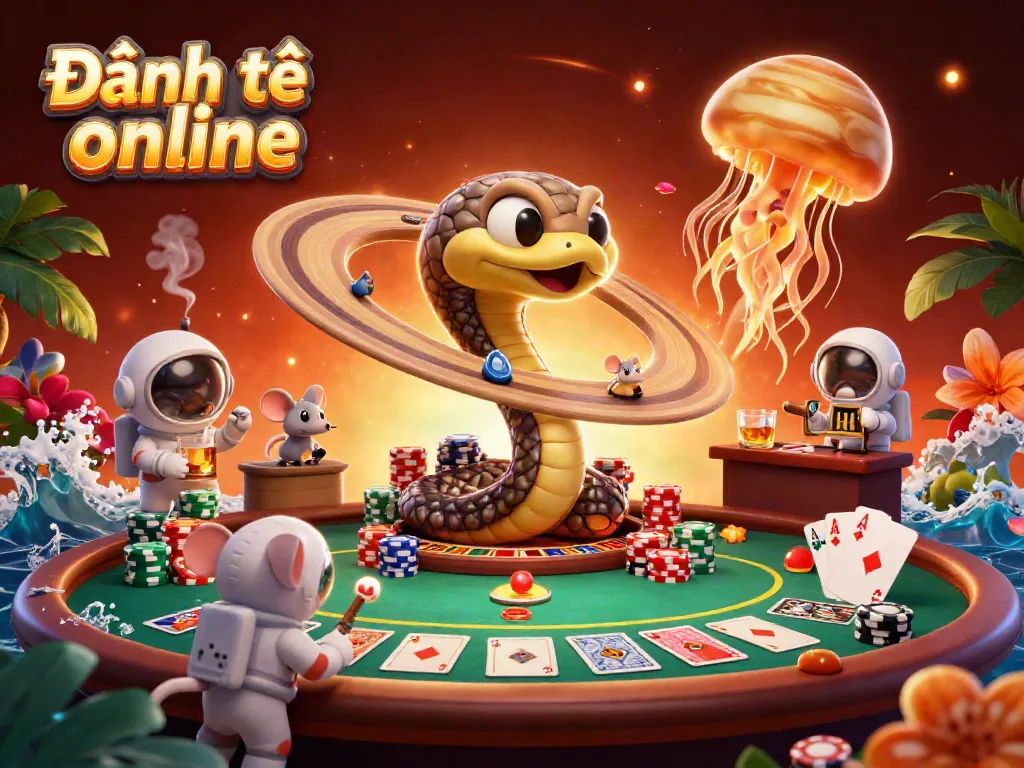 Place bets in an engaging space-themed Đánh đề online scene with astronaut mice and cosmic dealer.