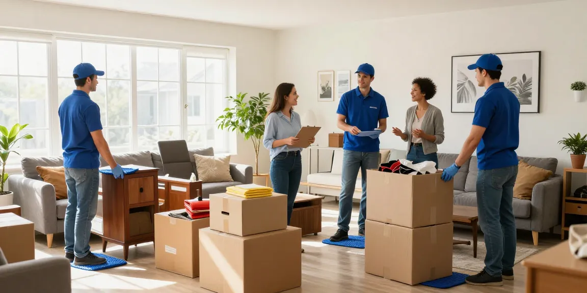 Entrümpelung München: Professionelles Team bei der Haushaltsentrümpelung in einem hellen Wohnzimmer.