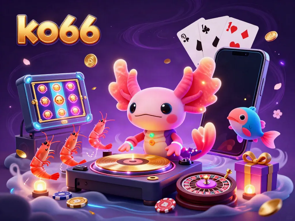 Experience the thrill of ko66 gaming with a lively underwater party featuring a neon axolotl DJ.