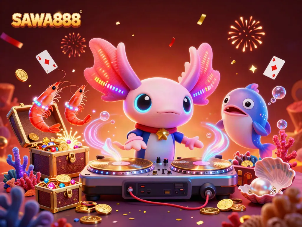 Experience the excitement of SAWA888 with vibrant underwater casino elements celebrating fun and gaming.