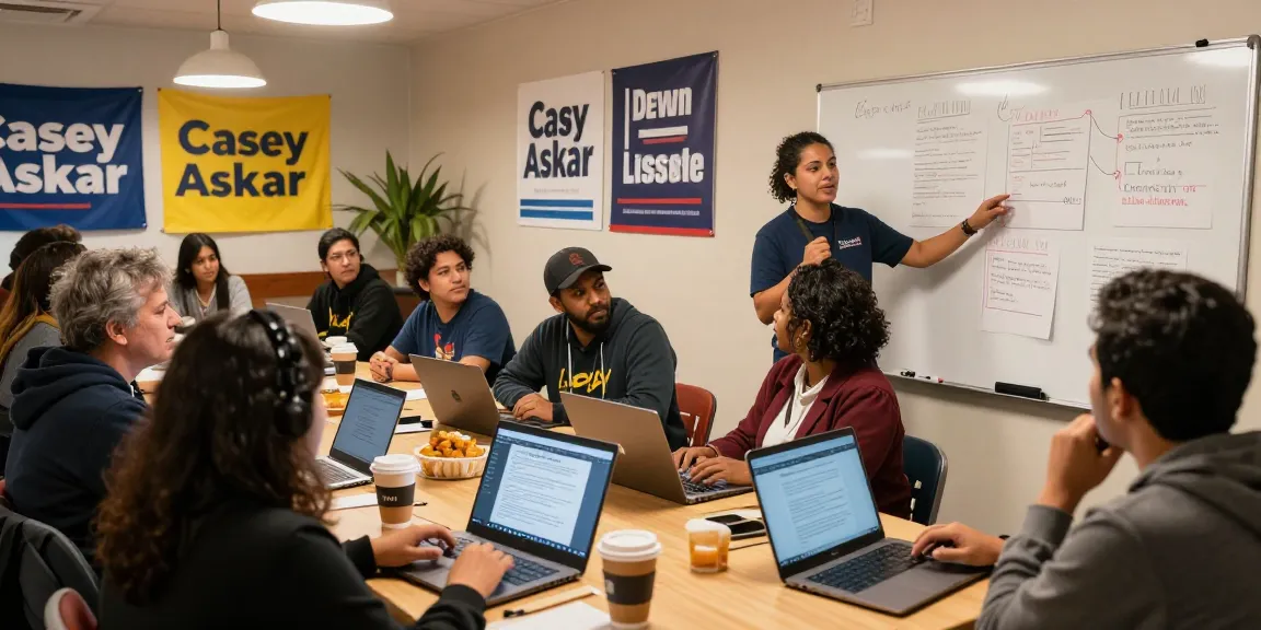 Community gathering discussing Casey Askar's political campaign strategies.