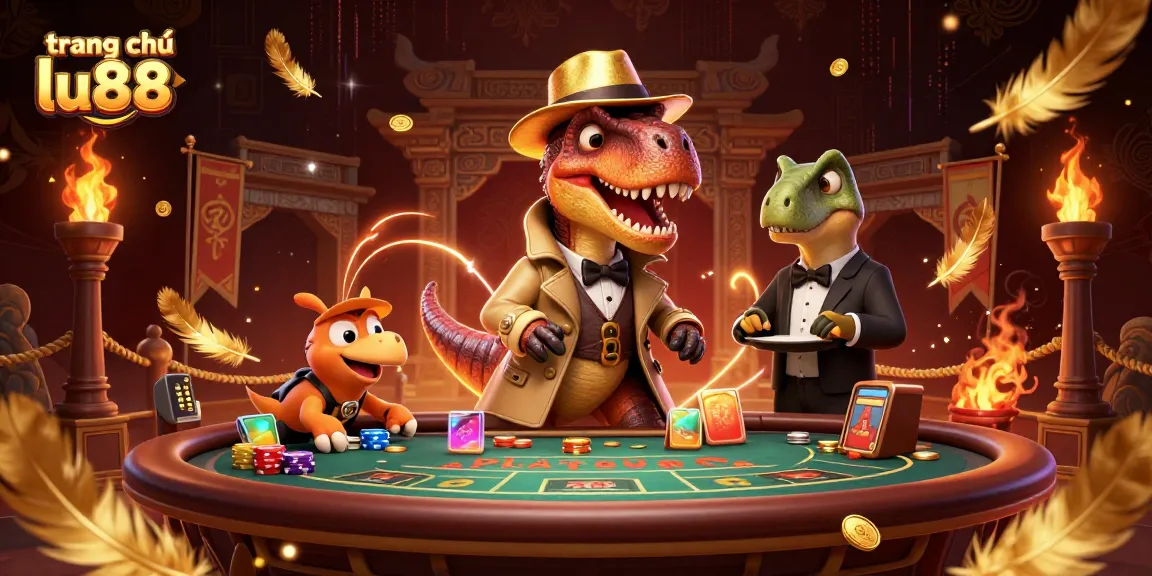 Experience the excitement at trang chủ lu88 with vivid 3D characters gambling at a blackjack table.