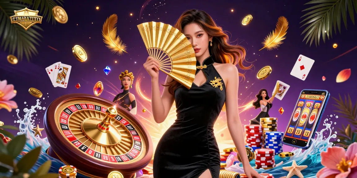 CEMARATOTO showcases an elegant woman in a casino scene surrounded by golden coins and slot machines, embodying luck and excitement.