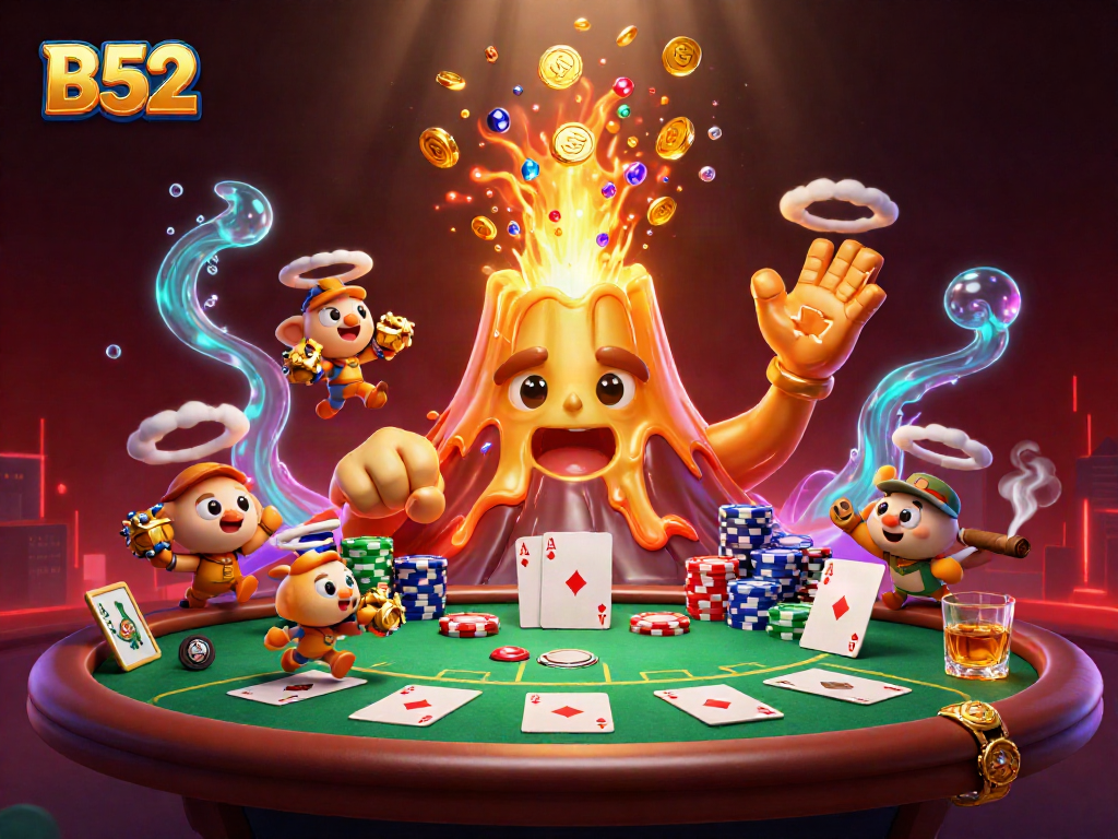 Engaging B52 online casino scene showcasing poker excitement and treasure in a vibrant atmosphere.