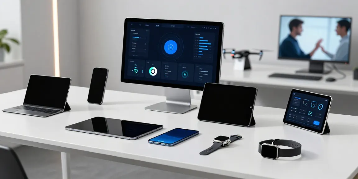 Gadgets zur Softwareentwicklung und Cloud-Technologie in modernem Arbeitsumfeld.