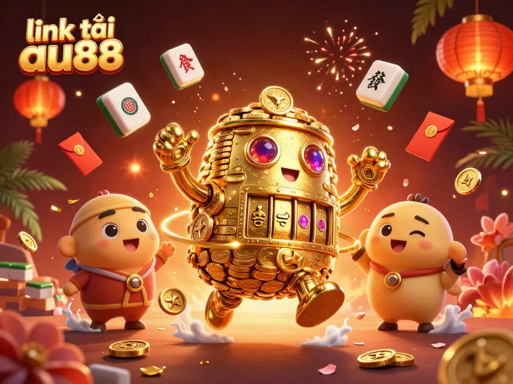 Experience the excitement with link tải au88 as golden coins and vibrant casino elements fill the scene.