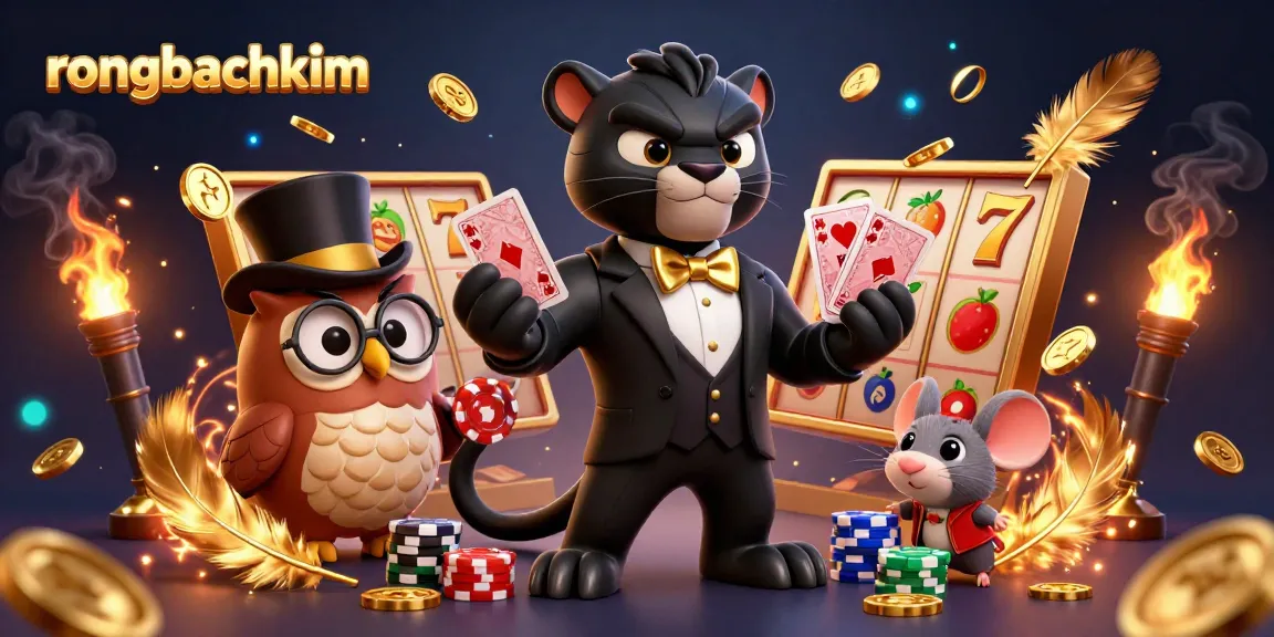 Join the fun at rongbachkim, a stylized illustration featuring a black panther dealer and winning lottery symbols.