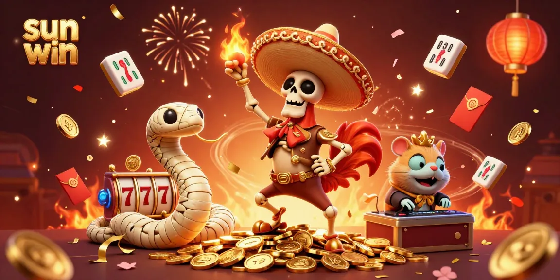 Experience sun win with a festive celebration of casino action featuring vibrant characters and game elements.