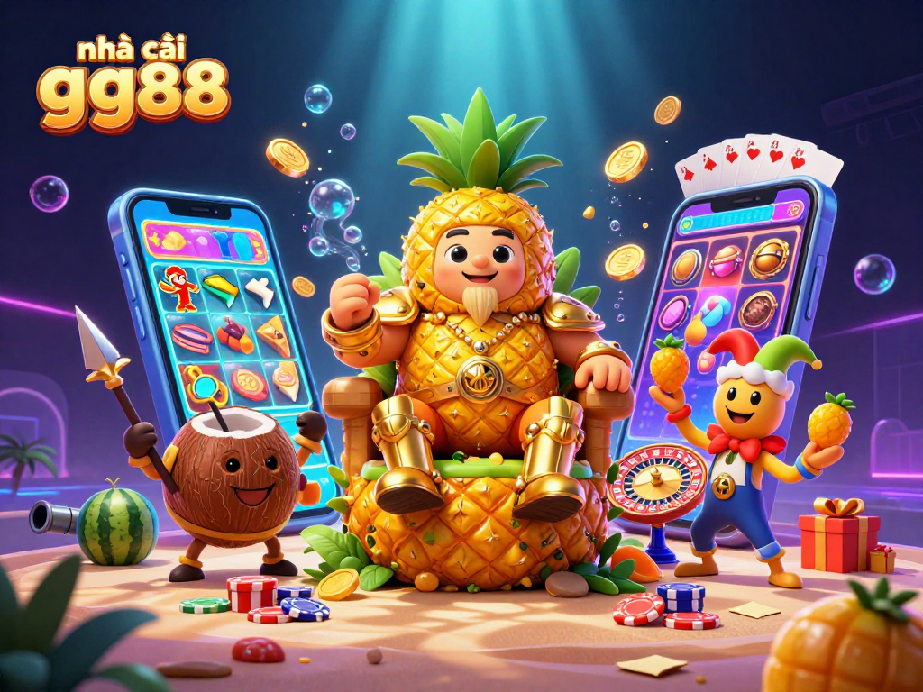 Join the excitement of nhà cái gg88 with a colorful 3D casino scene featuring vibrant characters and dynamic gaming elements.