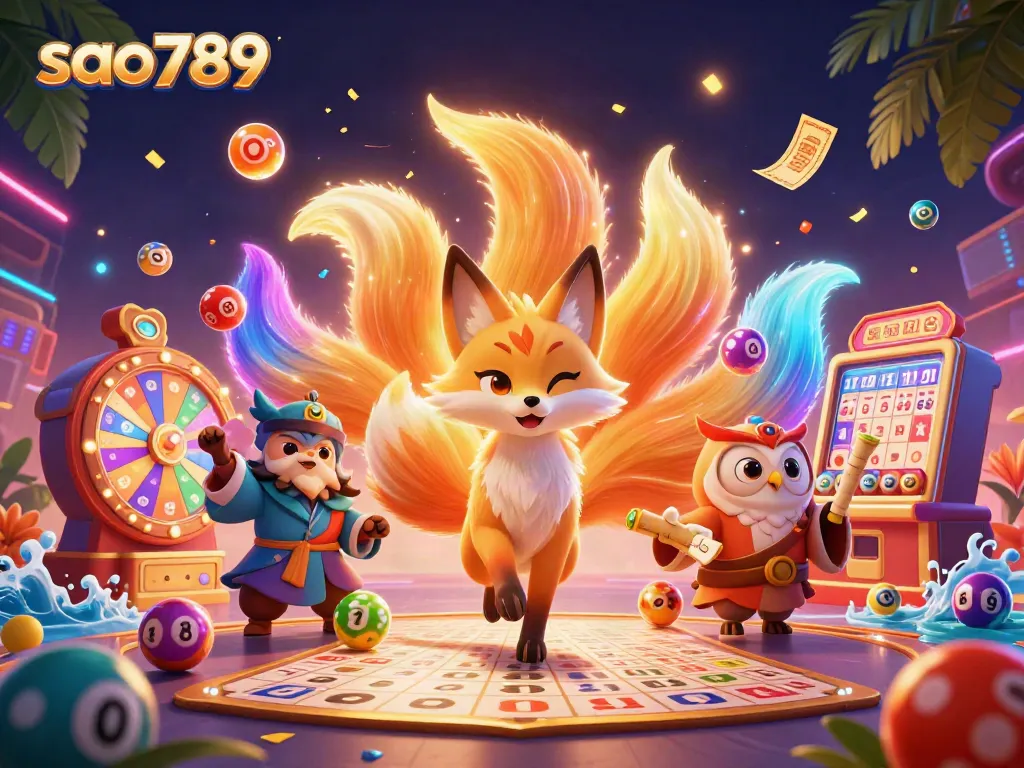 Sao789 offers colorful gaming excitement with vibrant characters and dynamic casino elements in a unique, engaging setting.