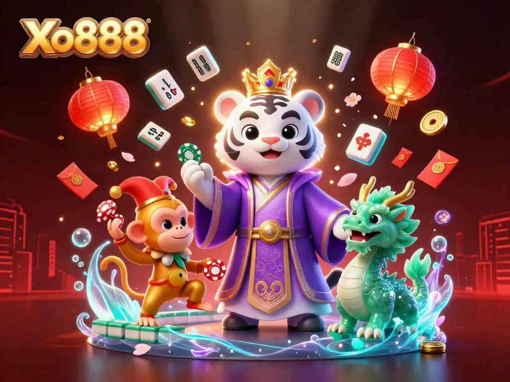 Engage with Xo888’s vibrant 3D gaming scene featuring lively characters in an interactive casino illustration.