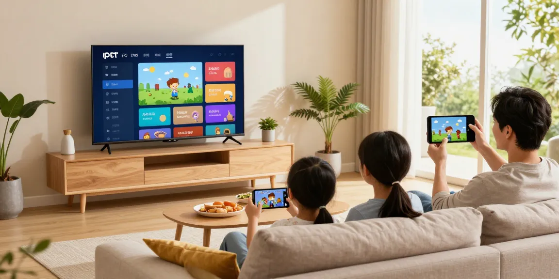 Erleben Sie IPTV kaufen in bester Qualität mit einer Familie, die auf einem Smart TV entspannt.